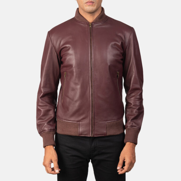Mens Shane Maroon Leather Bomber Jacket5827-5-1568465425632